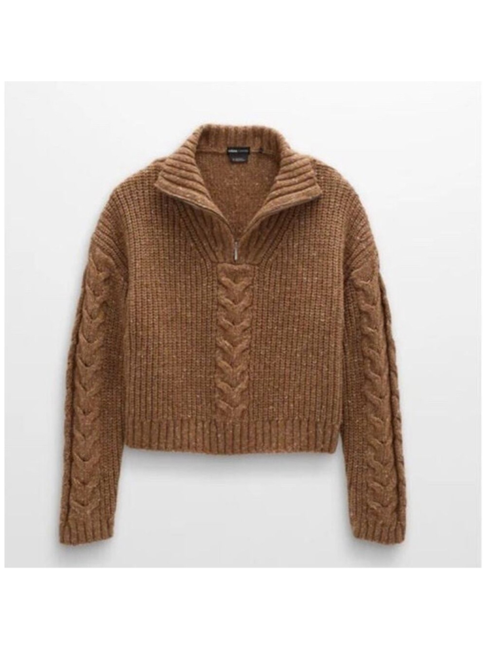 PrAna Laurel Creek Quarter Zip Chunky Sweater Brown Wool Blend Pullover XS